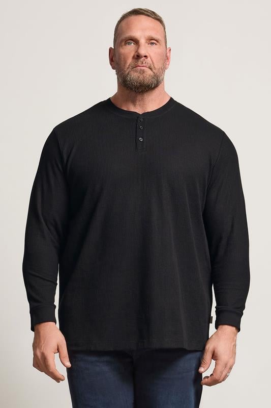 JACK & JONES Big & Tall Black Long Sleeve Henley T-Shirt