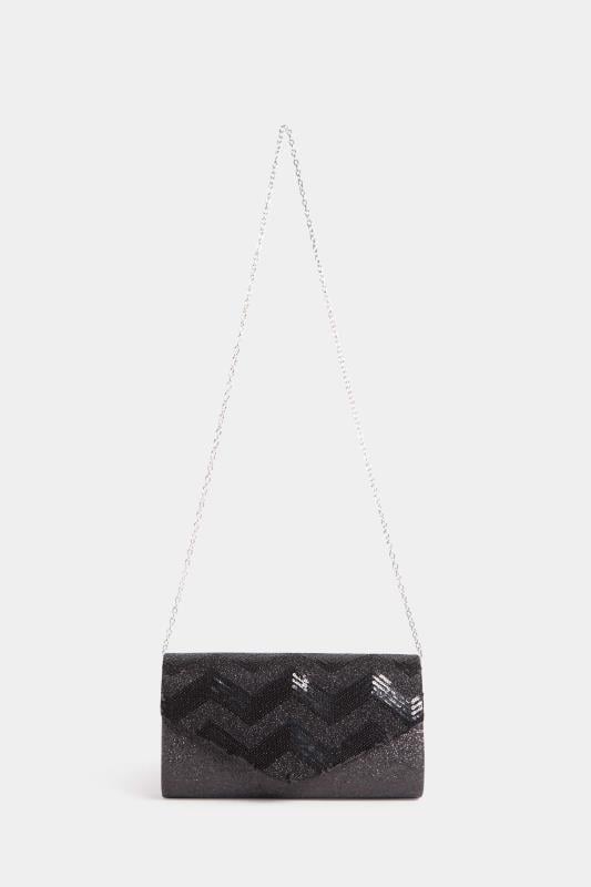 Black Sequin Chevron Clutch Bag | Yours Clothing 4