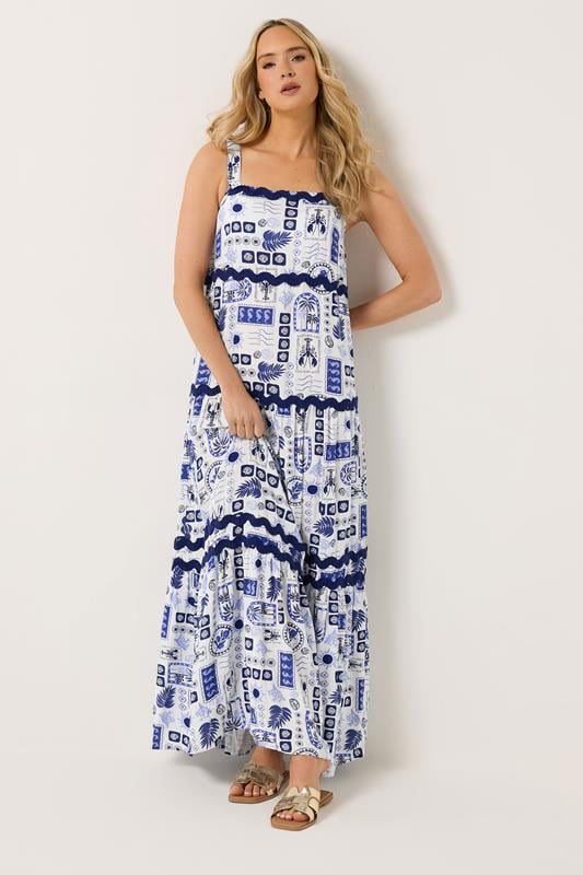 LTS Tall Women's Blue Postcard Print Maxi Dress | Long Tall Sally 1