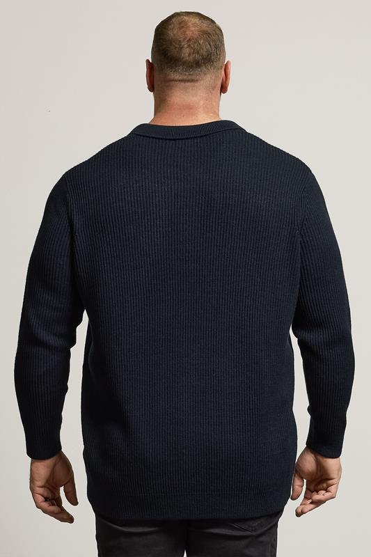 BadRhino Big & Tall Navy Blue Chunky Knit Collared Jumper | BadRhino 3