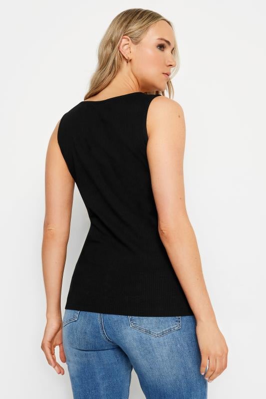 LTS Tall Women's Black Ribbed Button Detail Vest Top | Long Tall Sally 3