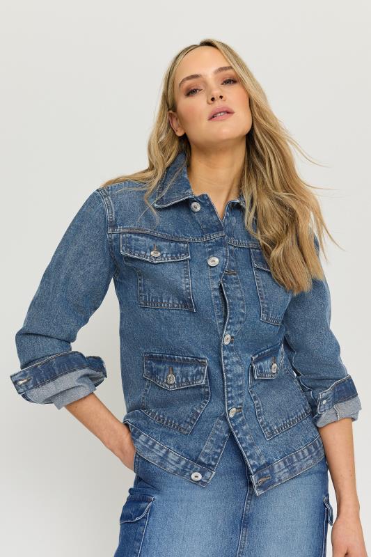 LTS Tall Women's Blue Pocket Detail Denim Jacket | Long Tall Sally 1