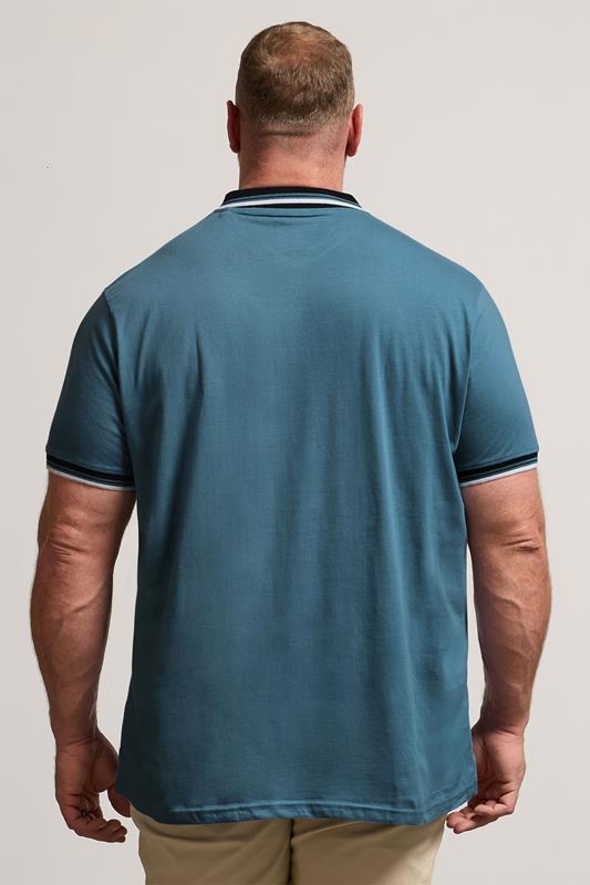 BadRhino Big & Tall Blue Contrast Tipped Detail Polo Shirt | BadRhino 3
