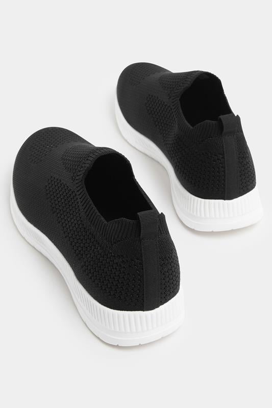 Black Knitted Slip On Trainers In Wide E Fit | Yours Clothing 5