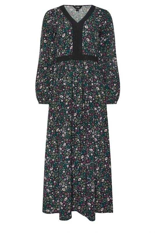 LTS Tall Dark Green Floral Lace Trim Maxi Dress | Long Tall Sally 5