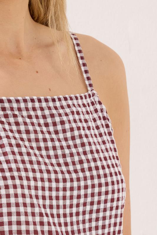 LTS Tall Women's Set Burgundy Red Gingham Cotton Vest Top & Trousers | Long Tall Sally 5