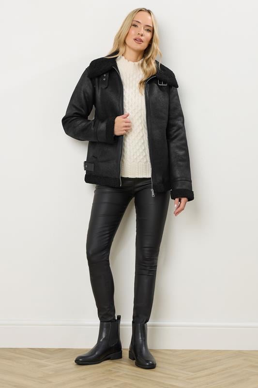 LTS Tall Black Aviator Taped Seam Jacket | Long Tall Sally 3