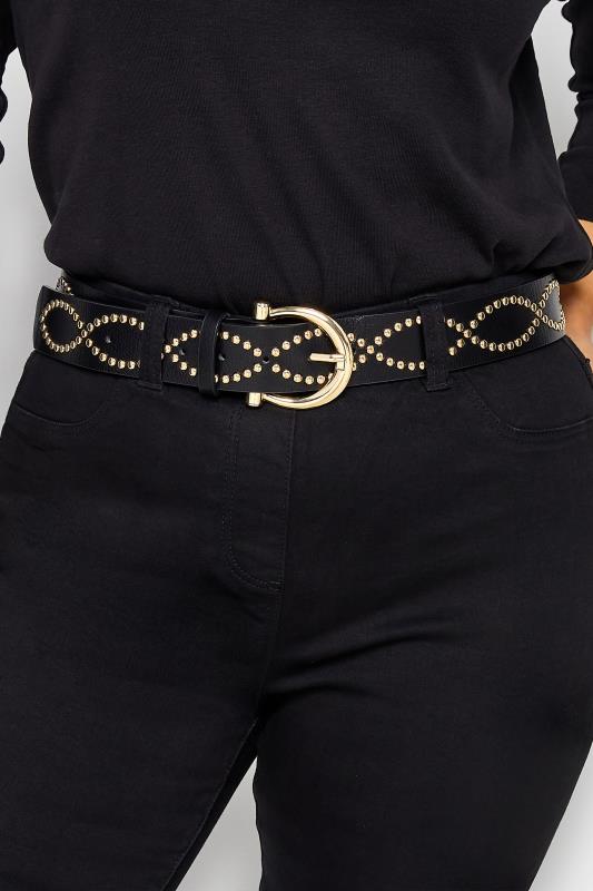 Black & Gold Twisted Stud Belt | Yours Clothing 1