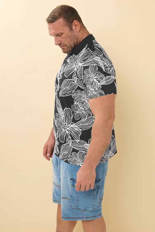 BadRhino Big & Tall Black Leaf Print Polo Shirt | BadRhino 3