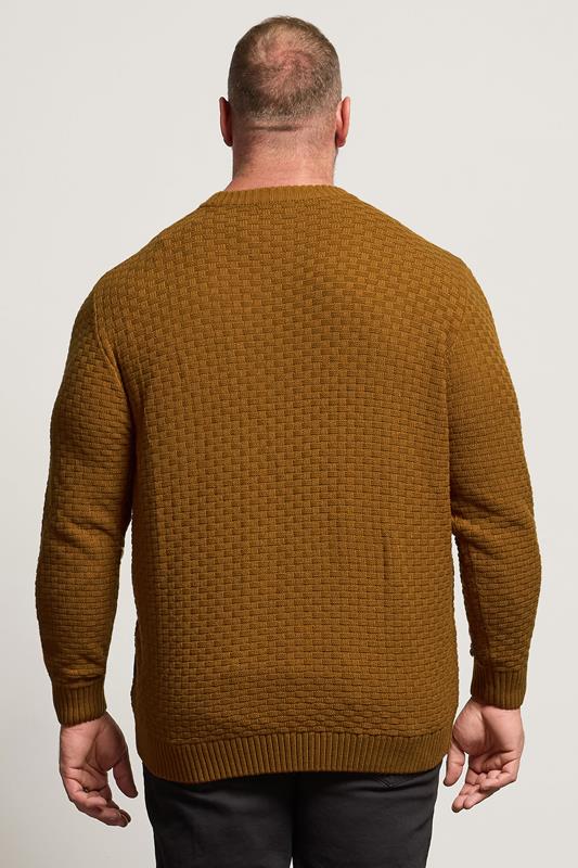 BadRhino Big & Tall Brown Textured Crew Neck Knitted Jumper | BadRhino 3