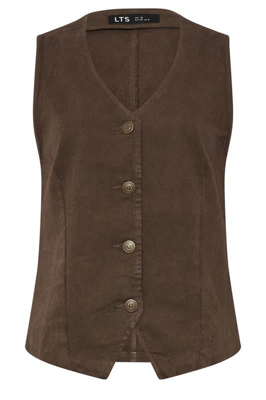 LTS Tall Women's Chocolate Brown Denim Cotton Waistcoat | Long Tall Sally 6