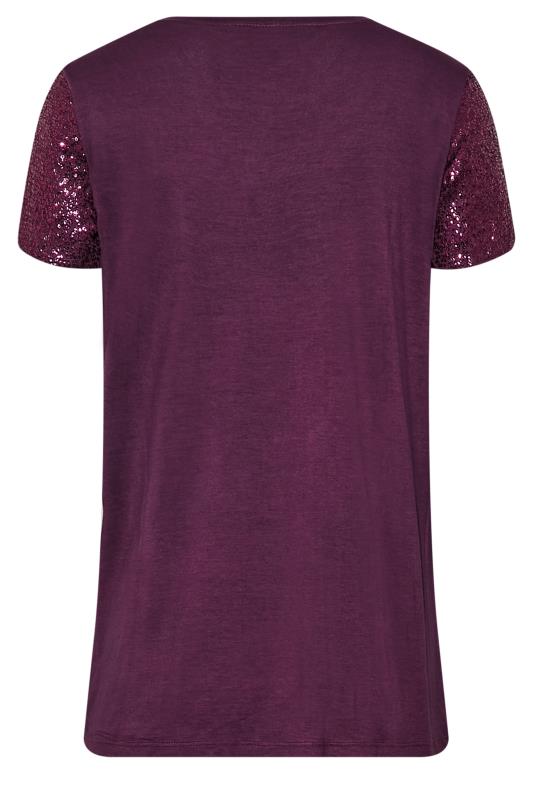 LTS Tall Women's Purple Sequin Embellished Boxy T-Shirt | Long Tall Sally 6