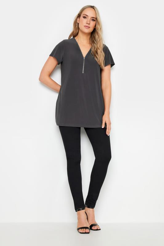 LTS Tall Women's Charcoal Grey Zip Detail T-Shirt | Long Tall Sally 2