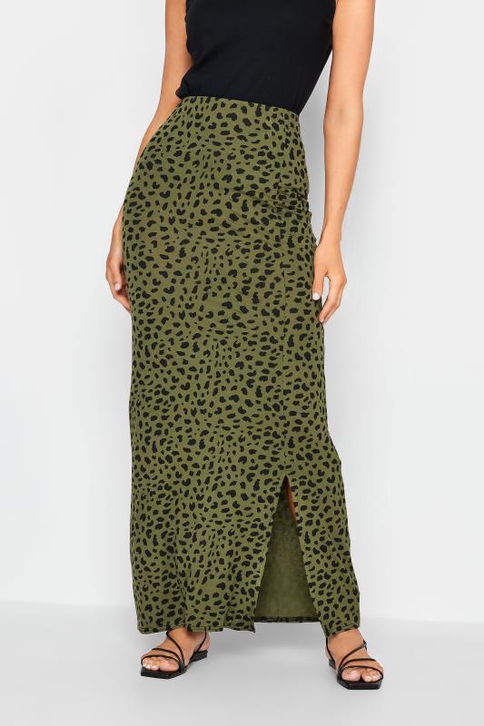 LTS Tall Women's Khaki Green Dalmatian Print Maxi Skirt | Long Tall Sally  1