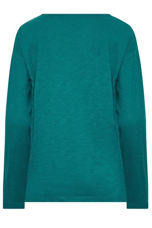 LTS Tall Teal Blue V-Neck Long Sleeve Cotton T-Shirt | Long Tall Sally 6