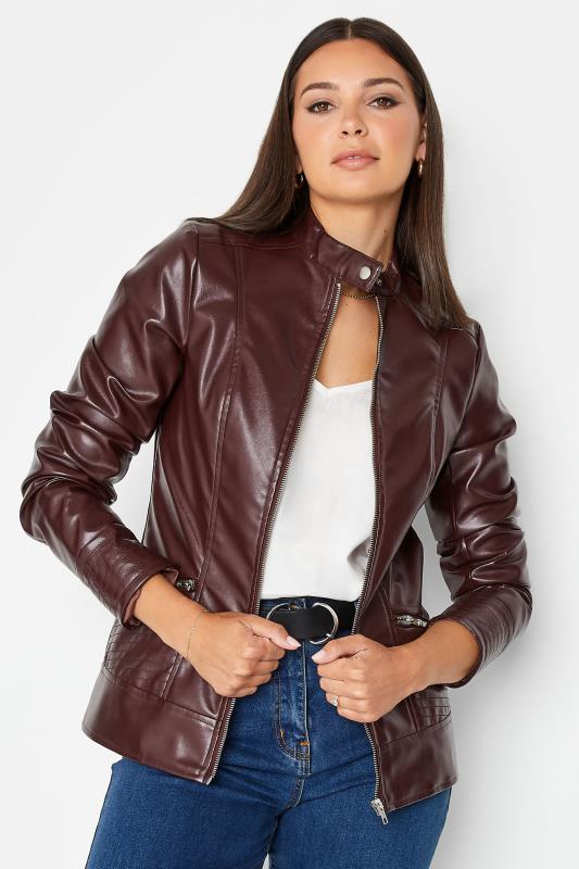 Tall  LTS Tall Berry Red Faux Leather Funnel Neck Jacket