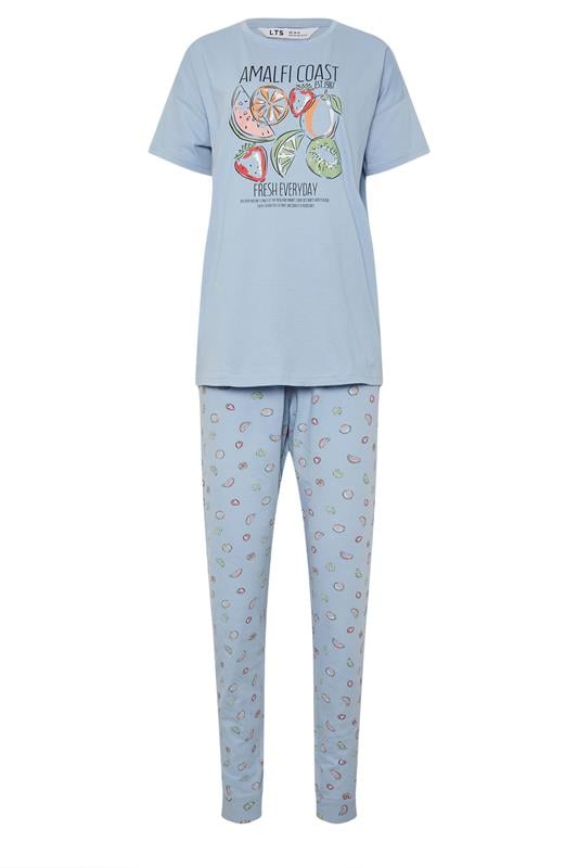 LTS Tall Women's Blue Summer Fruits 'Amalfi Coast' Slogan Pyjama Set | Long Tall Sally  5