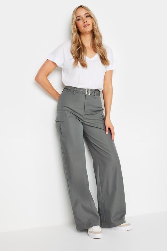 LTS Tall Women's Grey Belted Wide Leg Cargo Trousers | Long Tall Sally 1