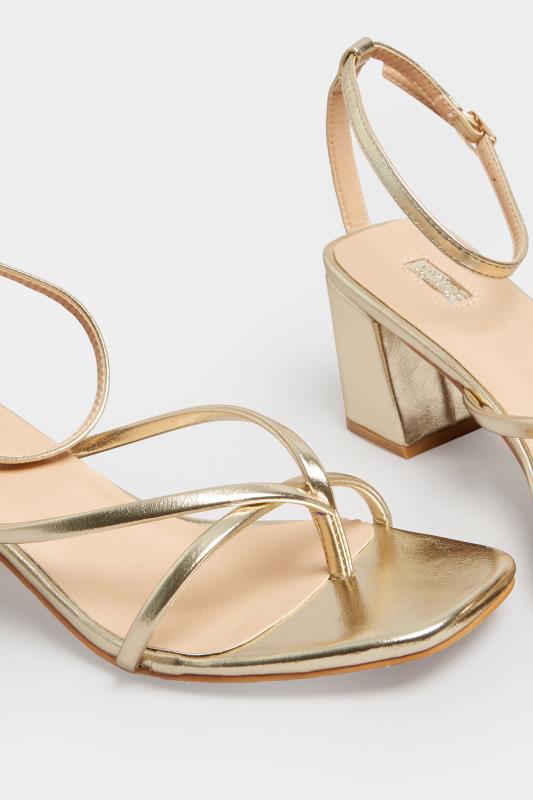 LIMITED COLLECTION Gold Mid Toe Post Heeled Sandals In Extra Wide EEE Fit | Yours Clothing 5