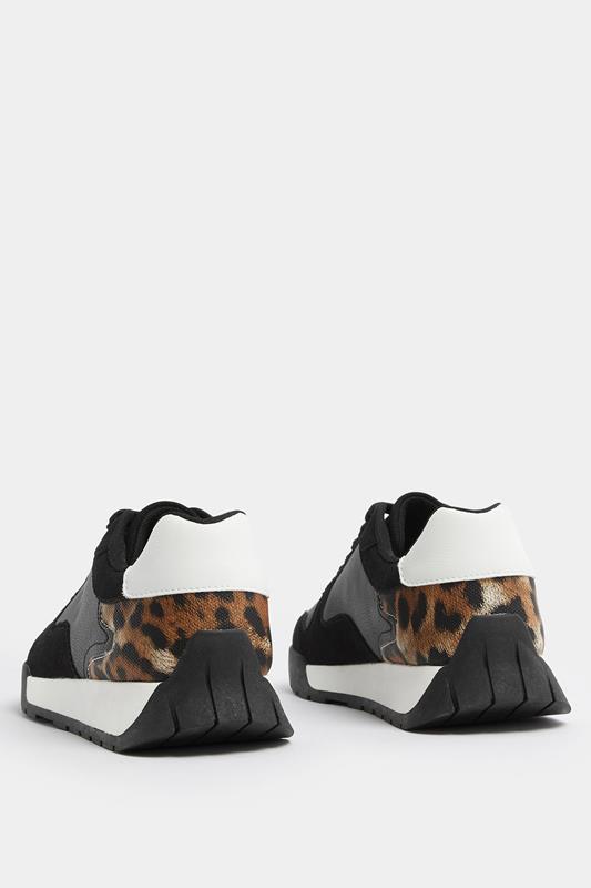 Black Leopard Print Panelled Runner Trainers In Extra Wide EEE Fit | Yours Clothing 4