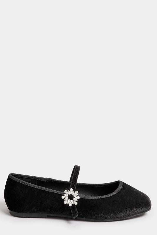 Black Velvet Diamante Mary Jane Ballet Pumps In Extra Wide EEE Fit | Yours Clothing 3