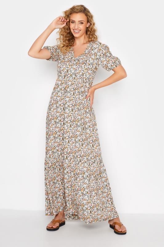 Tall Women's LTS Beige Brown Floral Print Tiered Midaxi Dress | Long Tall Sally  1