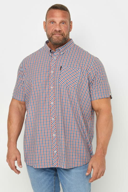 BEN SHERMAN Big & Tall Blue Signature Gingham Check Short Sleeve Shirt | BadRhino 2