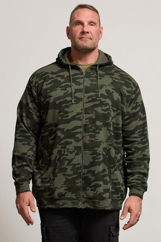 BadRhino Big & Tall Dark Green Camo Print Zip Through Hoodie
