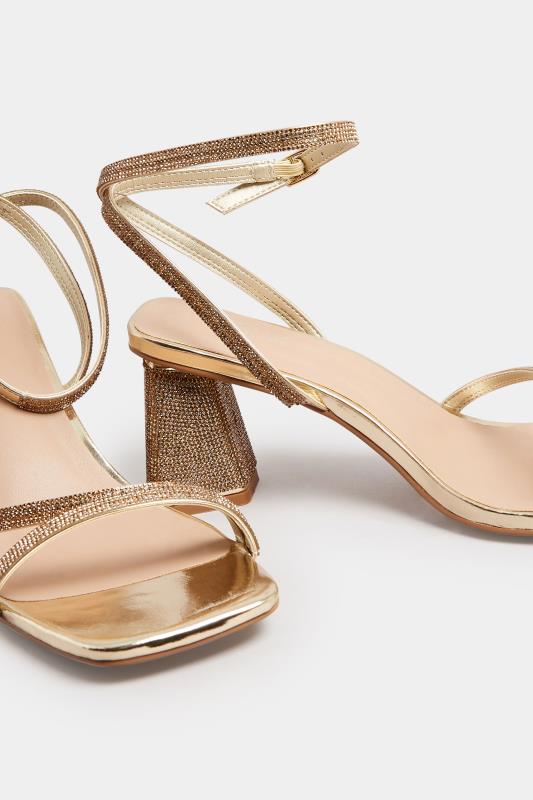 Gold Diamante Strappy Heel Sandals in Wide E Fit & Extra Wide EEE Fit | Yours Clothing 5