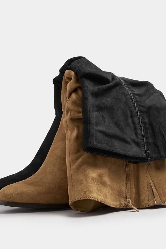 Black Faux Suede Ruched Western Boots In Extra Wide EEE Fit | Yours Clothing 5
