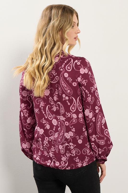 LTS Tall Dark Pink Paisley Button Tie Blouse | Long Tall Sally 4