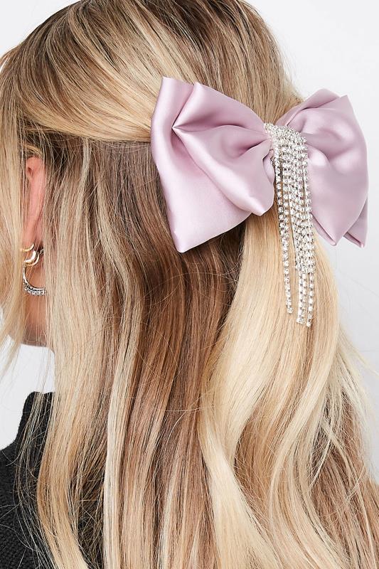 Lilac Purple Diamante Tassel Bow Hair Clip | Yours Clothing 1