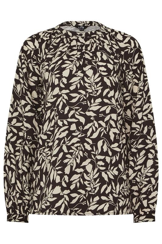 LTS Tall Black Abstract Leaf Placket Button Shirt | Long Tall Sally 5