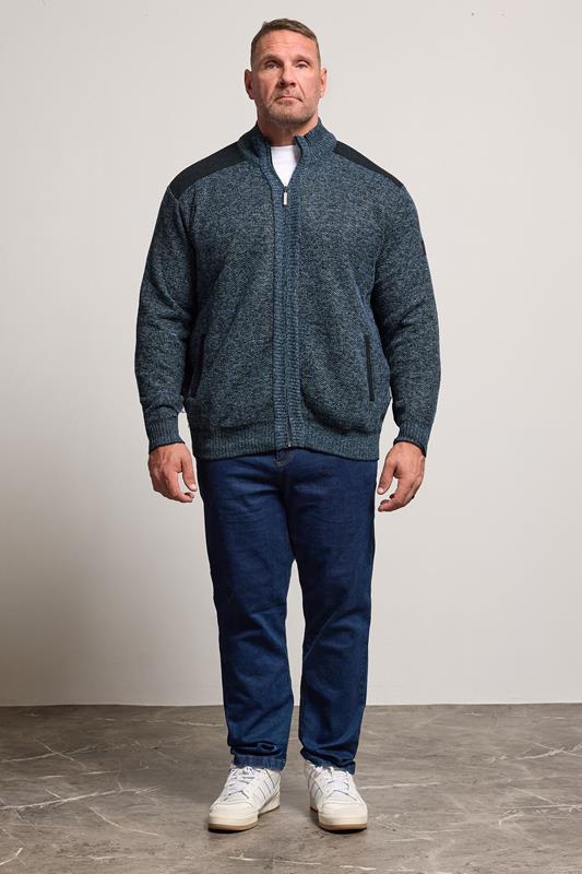 D555 Big & Tall Blue Marl Zip Through Knitted Jumper | BadRhino 3