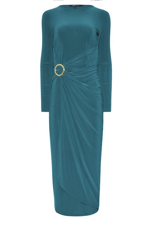 Tall  LTS Tall Teal Green Jersey Drape Long Sleeve Buckle Dress
