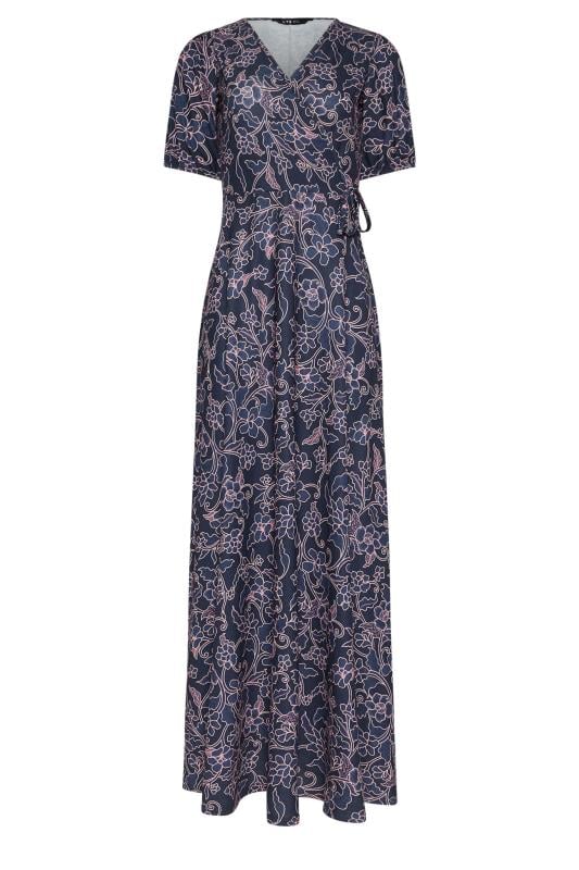 LTS Tall Women's Navy Blue Floral Print Wrap Maxi Dress | Long Tall Sally 1