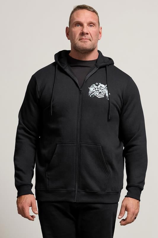BadRhino Big & Tall Black Skull Military Zip Through Hoodie