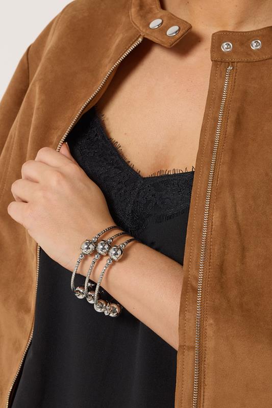 Silver Tone Bead Coil Stretch Bracelet | Yours Clothing 2