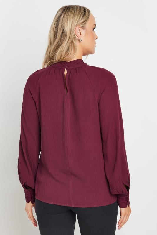 LTS Tall Burgundy Red High Neck Crinkle Top | Long Tall Sally 3