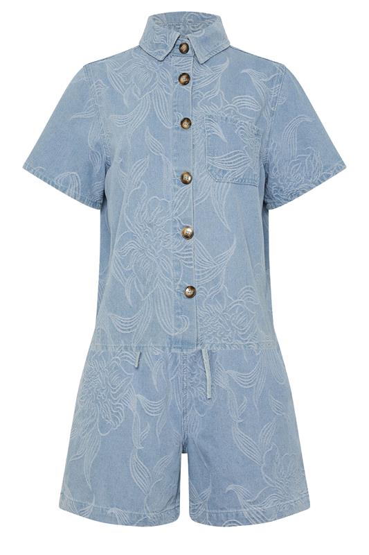 LTS PREMIUM Tall Women's Set Light Blue Cotton Jacquard Denim Shirt & Shorts | Long Tall Sally 8