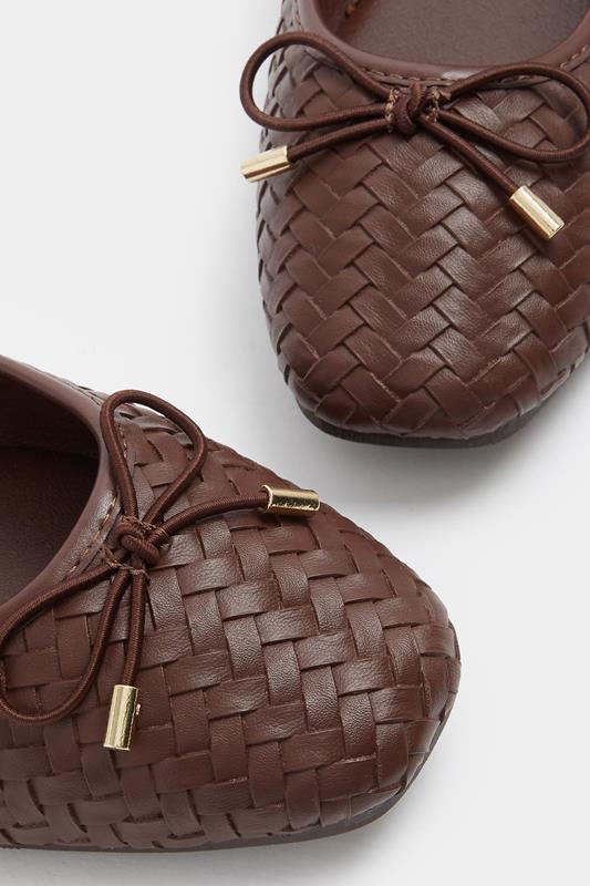 LTS Chocolate Brown Woven Ballerina Pumps In Standard Fit | Long Tall Sally 6