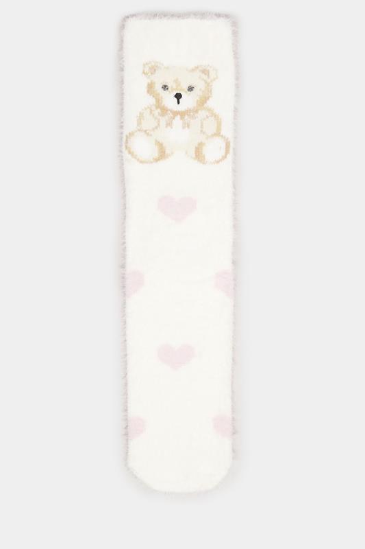 2 PACK White & Pink Teddy Bear Fluffy Bed Socks | Yours Clothing 7