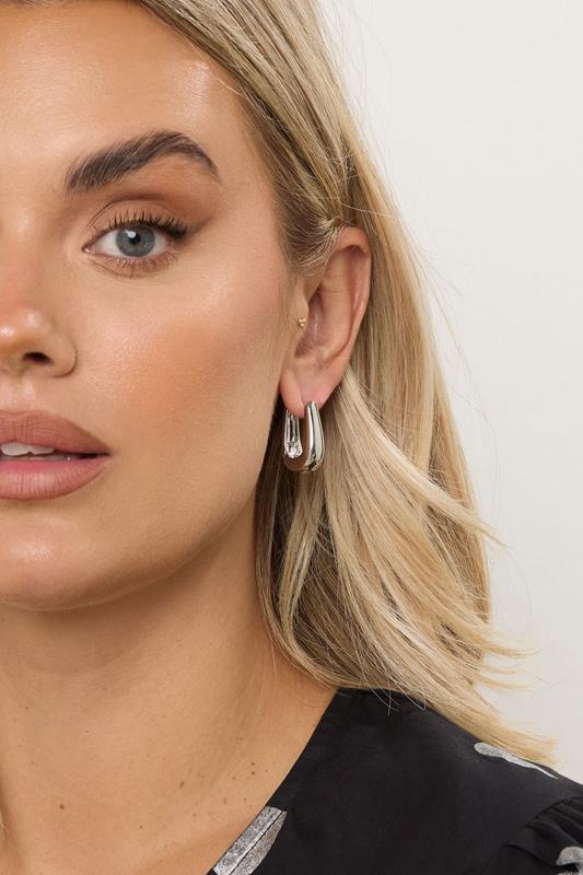 Silver Tone Square Hoop Earrings | Yours Clothing 1