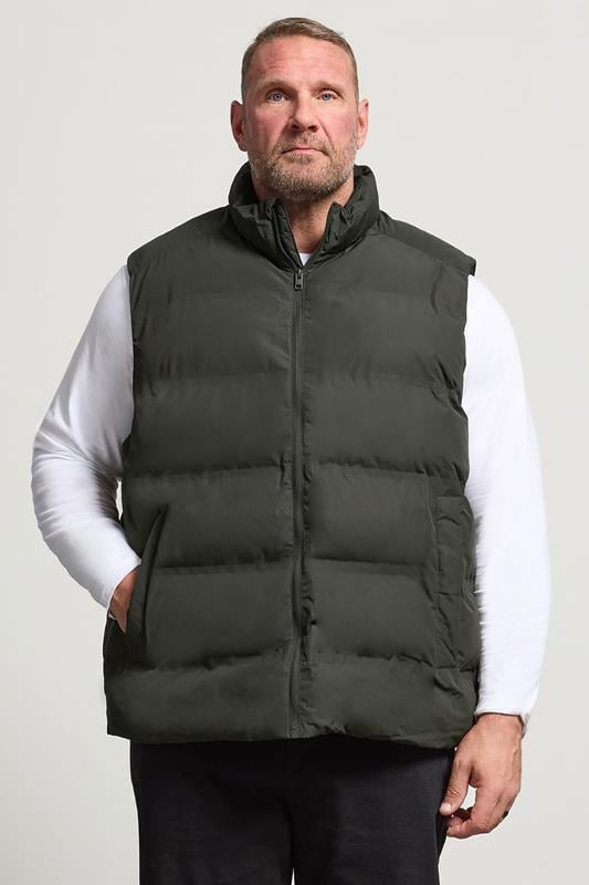 JACK & JONES Big & Tall Rosin Green Collared Puffer Bodywarmer