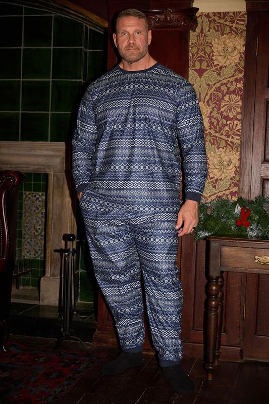 BadRhino Big & Tall Navy Blue Fairisle Pyjama Set