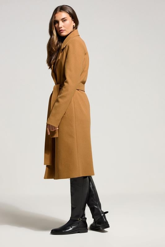 LTS Tall Beige Brown Formal Wrap Belted Midi Coat | Long Tall Sally 3