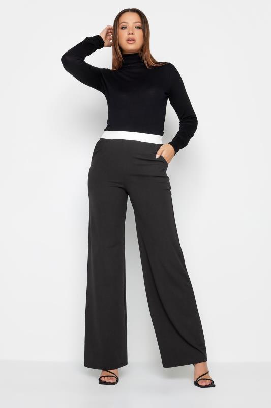 LTS Tall Black & White Contrast Waistband Wide Leg Trousers | Long Tall Sally 2