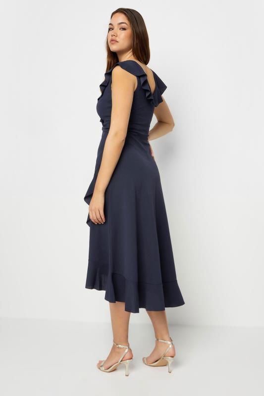 LTS Tall Women's Navy Blue Frill Wrap Midi Dress | Long Tall Sally 3