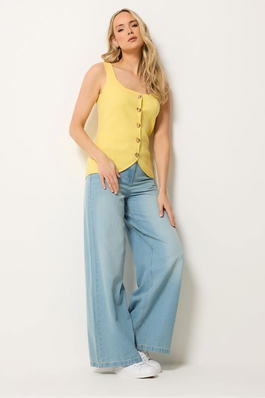 LTS Tall Women's Lemon Yellow Button Knitted Vest Top | Long Tall Sally 2