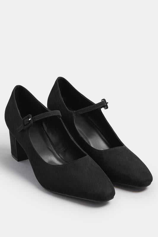 LTS Black Faux Suede Mary Jane Block Heel In Standard Fit | Long Tall Sally 1